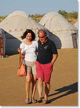 We woke early at Yurt Camp Friday. A romantic Vera and Charles walking from their Yurt to join us at breakfast.